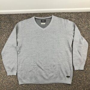 Brax Sweater Cozy Wool Blend Textured V Neck Pullover Gray Mens 52 (Large)